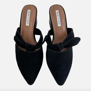 Chelsea & Violet Molly Black Suede Block Heel Mules Size 8.5
